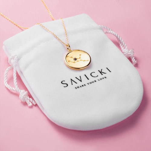 Naszyjnik znak zodiaku panna Savicki: srebrny pozłacany, czarny diament